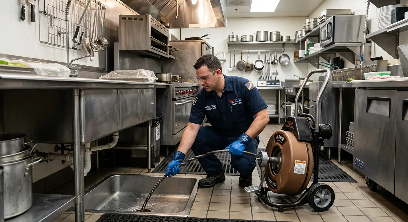 Commercial drain cleaning service in a restaurant kitchen in Rumson